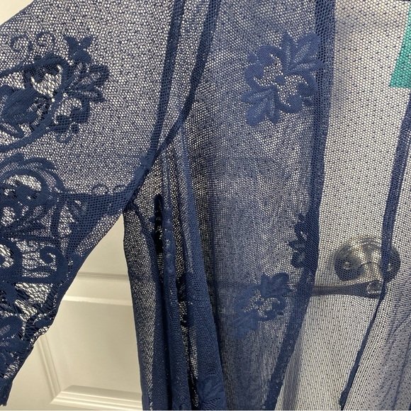 Lace Duster fairy Kimono Blue Oversized Small Floral Long See Through - Picture 6 of 7